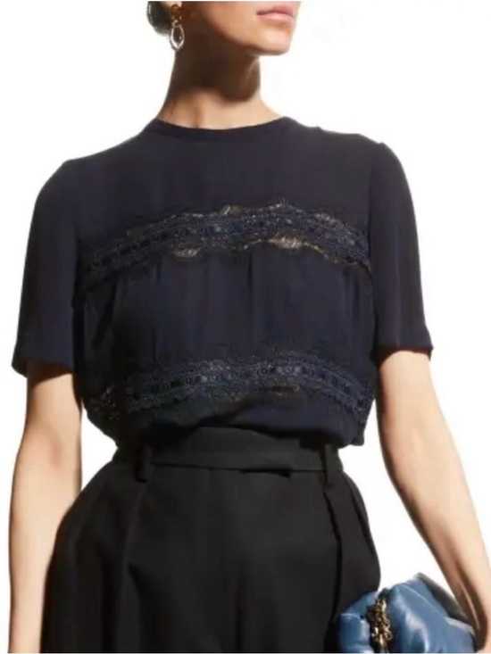 Rebecca Taylor Tops - NWT REBECCA TAYLOR Lace Stripe Silk Top In Dark Navy Size XS
